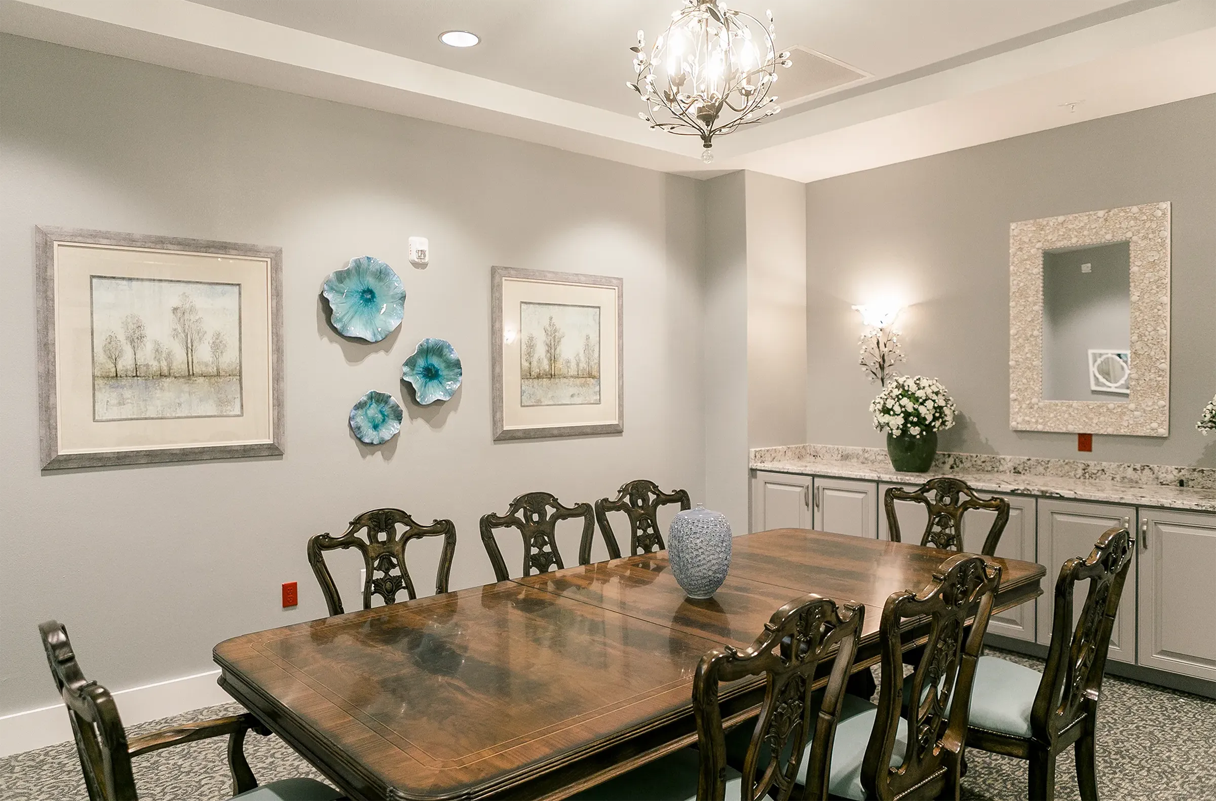 A formal dining room at The Gallery at Cape Coral.