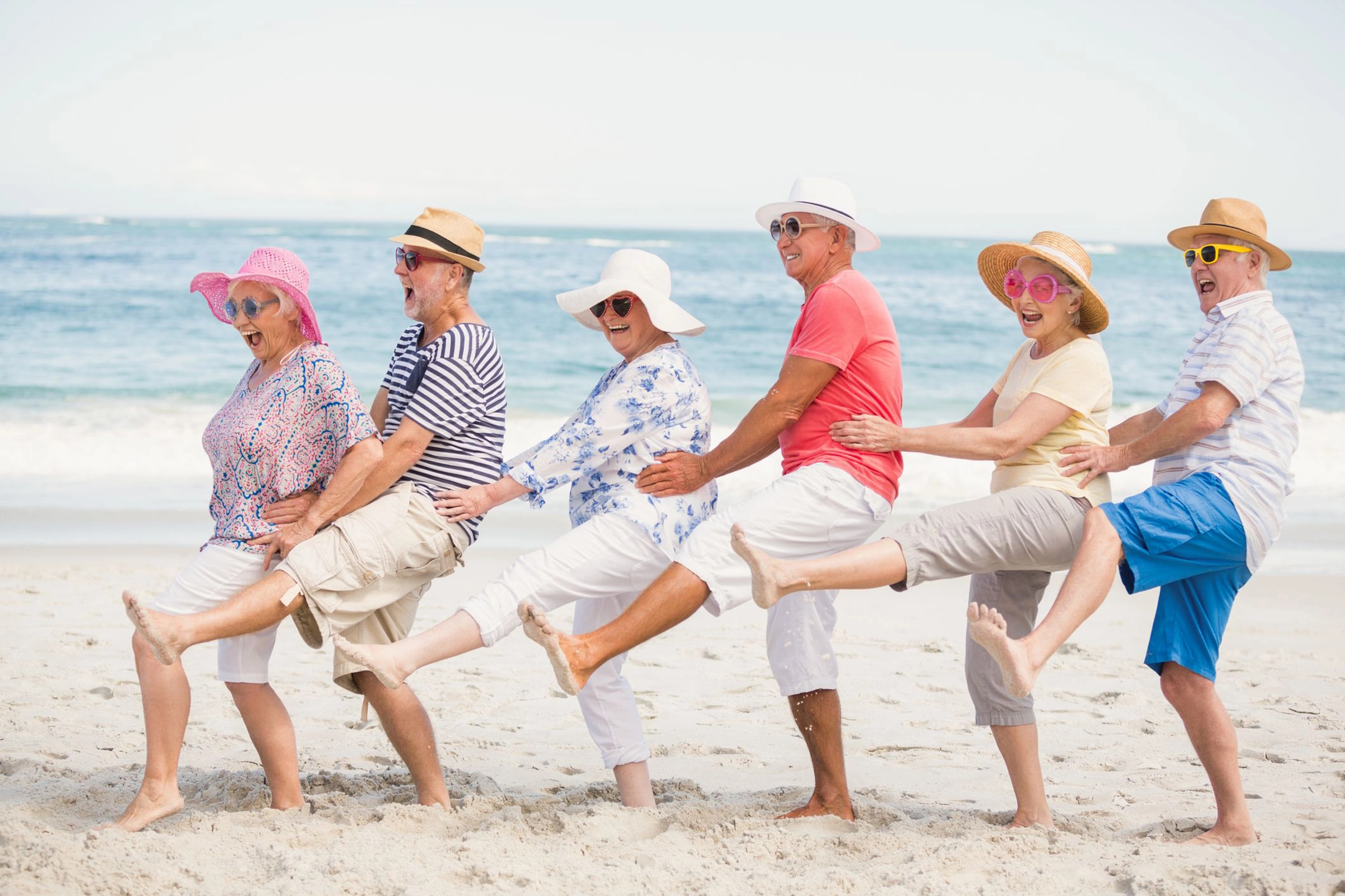 group of seniors at the beach
