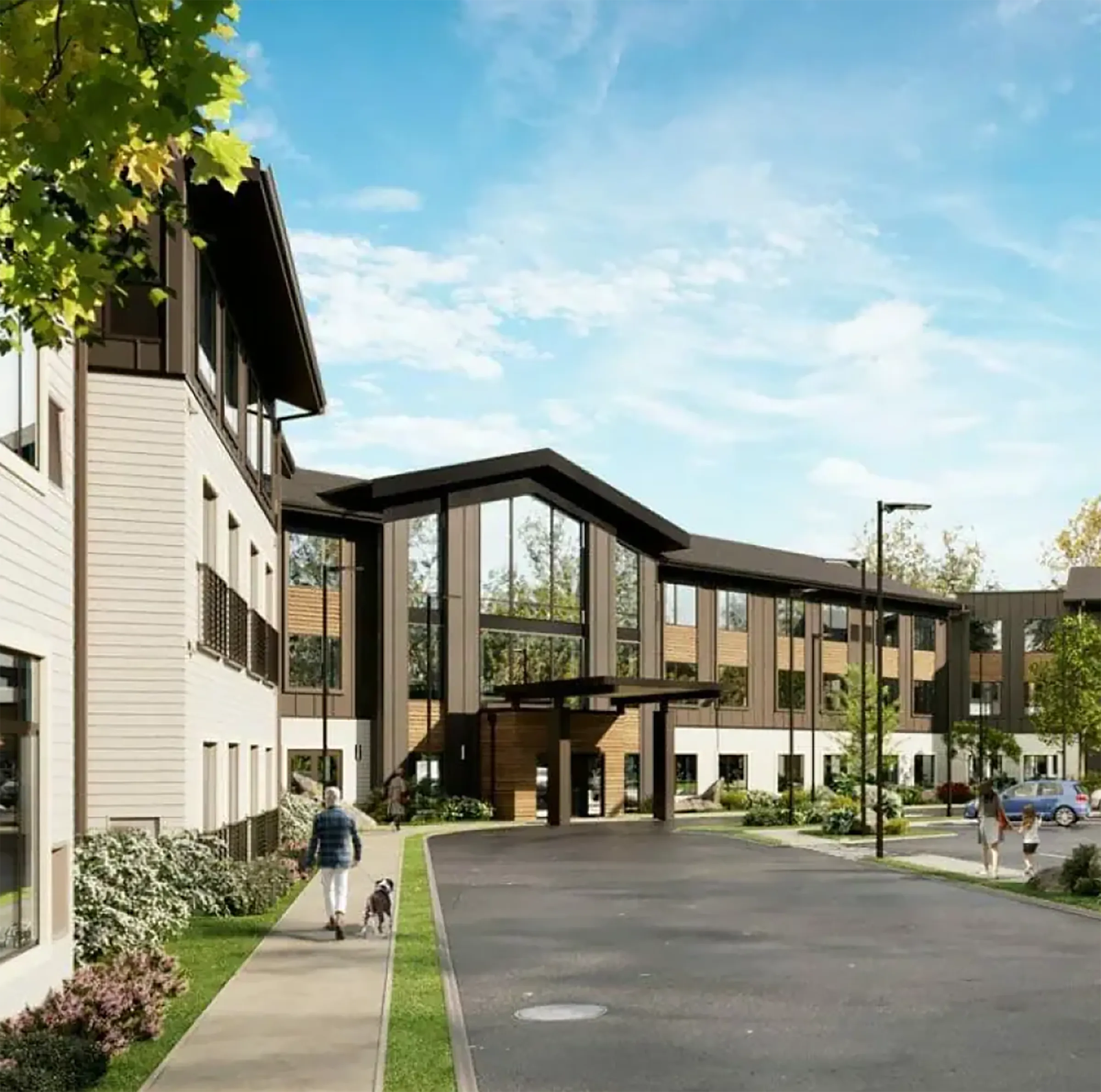 exterior rendering of three story spokane senior living community